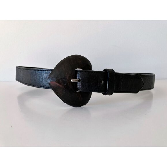 YSL Rive Gauche Vintage Wooden Buckle Belt 27.5" Waist x 1" - Picture 1 of 7